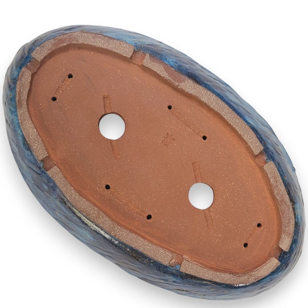Long Narrow Oval Bonsai Pot Glazed Blue 12.75" - Little Pots by KK