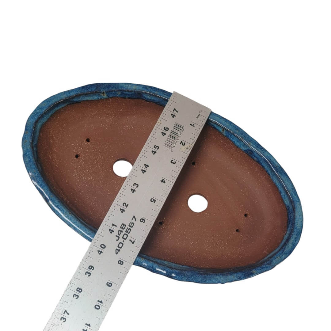 Long Narrow Oval Bonsai Pot Glazed Blue 12.75" - Little Pots by KK