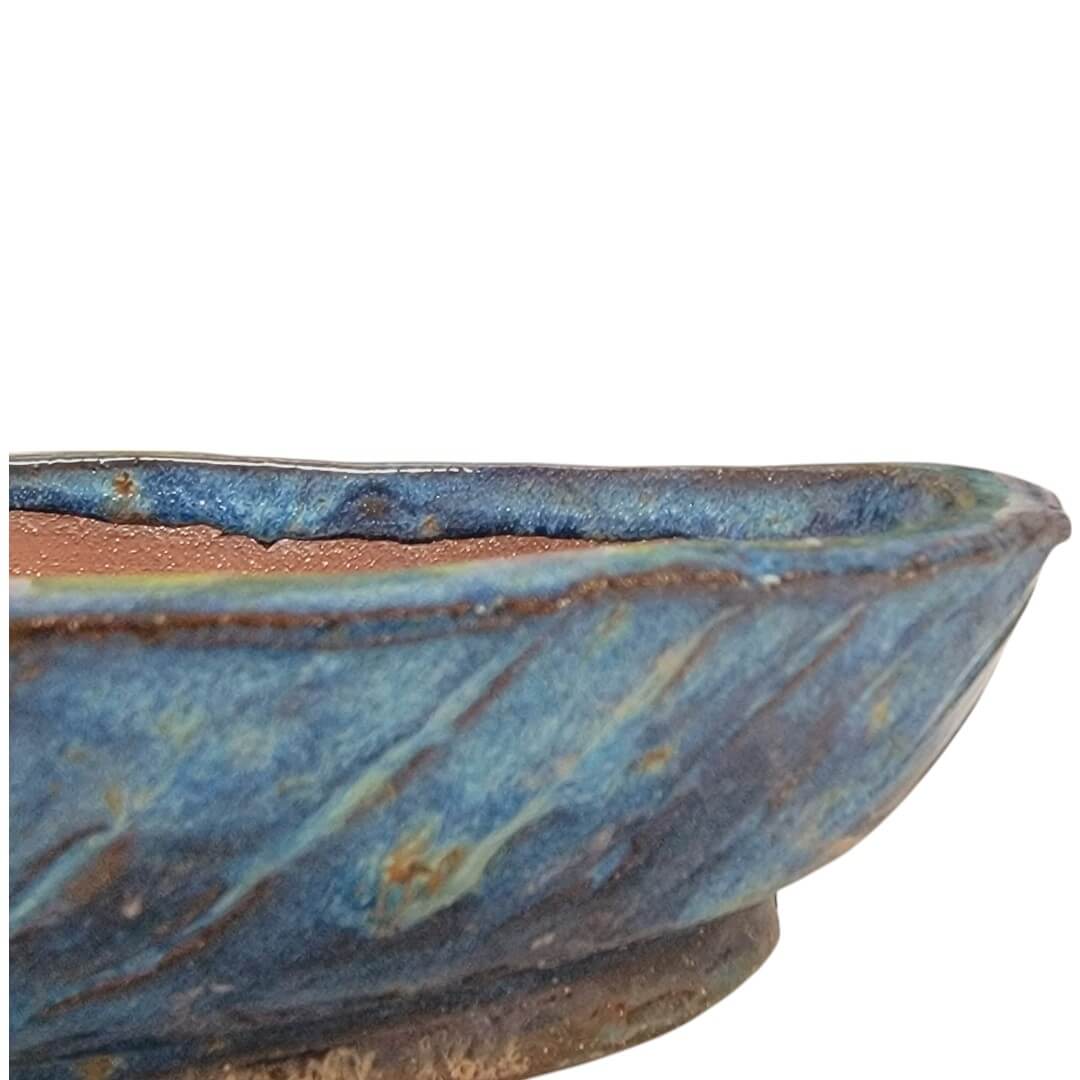 Long Narrow Oval Bonsai Pot Glazed Blue 12.75" - Little Pots by KK
