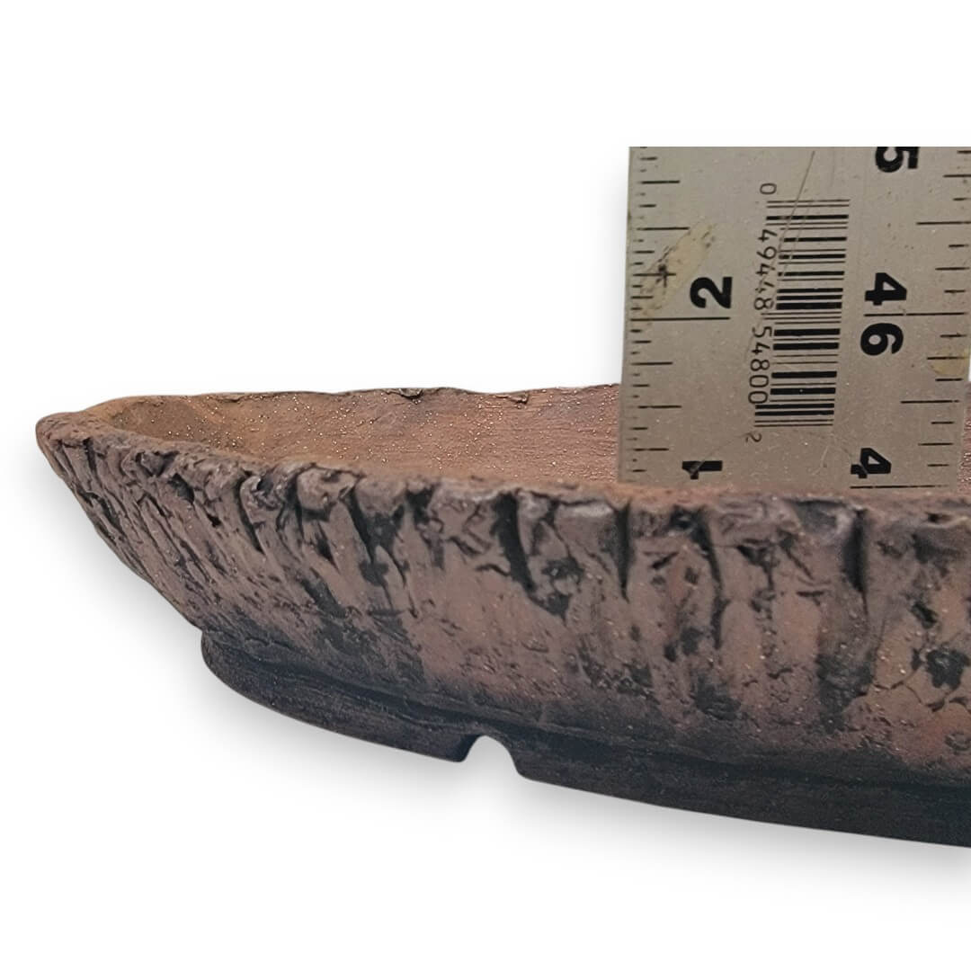Long Narrow Oval Bonsai Pot Unglazed with Rough Clay Texture 12.75" - Little Pots by KK
