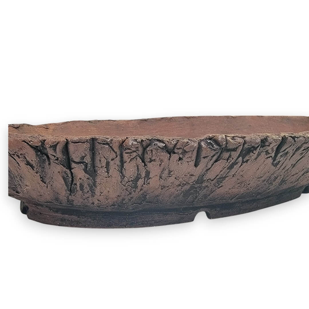 Long Narrow Oval Bonsai Pot Unglazed with Rough Clay Texture 12.75" - Little Pots by KK