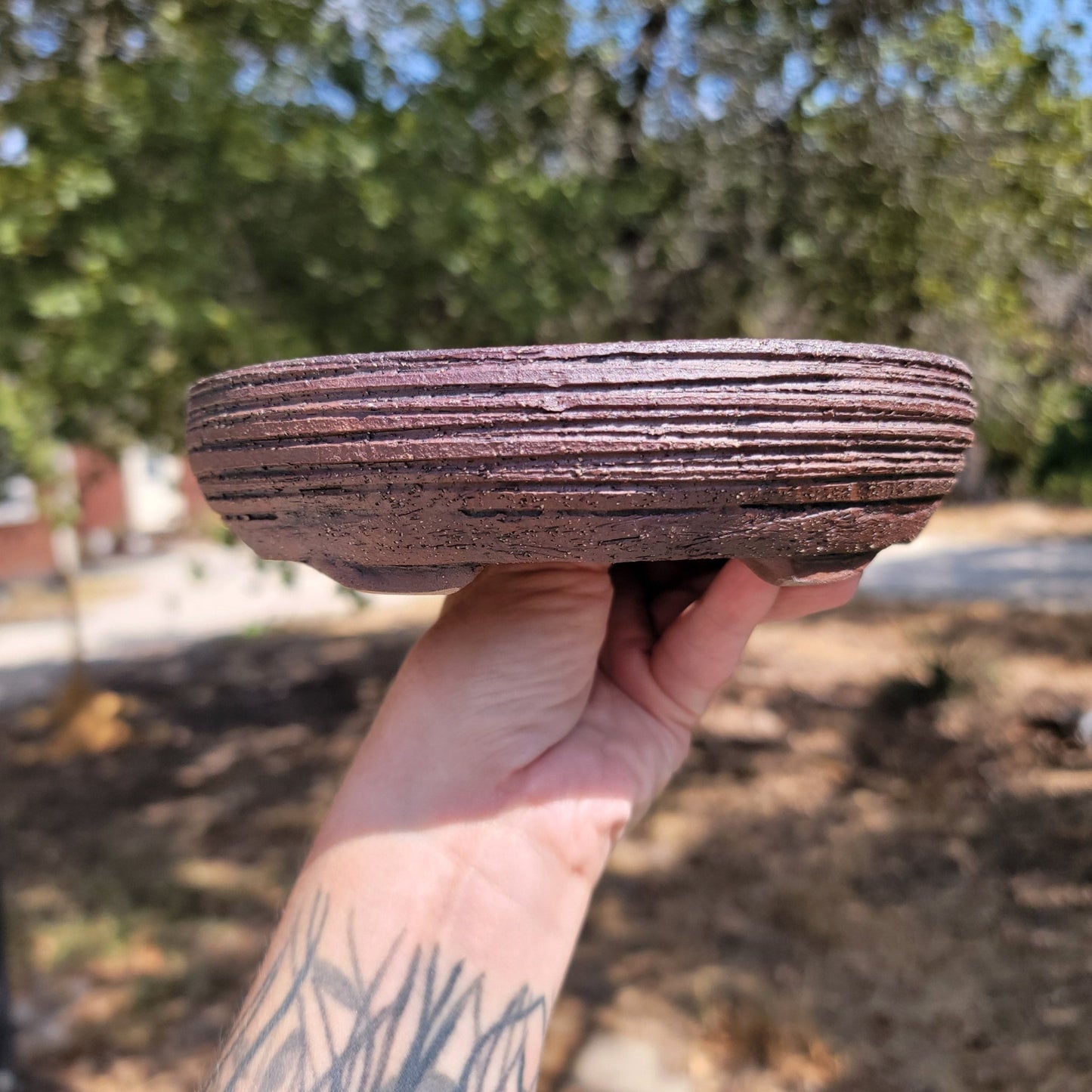 Oval Bonsai Pot Unglazed with Rough Clay Texture 6.85" - Little Pots by KK