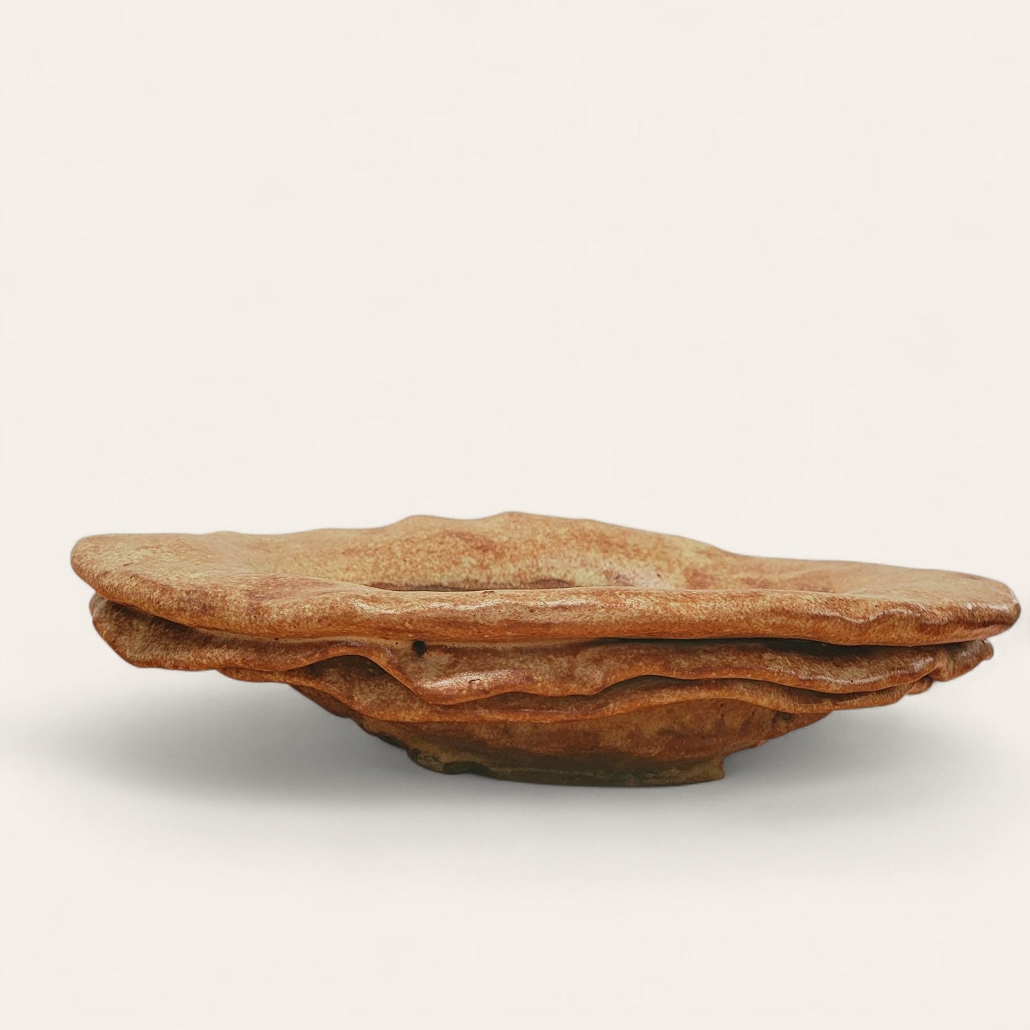 Shallow Kusamono Pot Glazed Oval "Oyster Pot" Brown Shino - Little Pots by KK