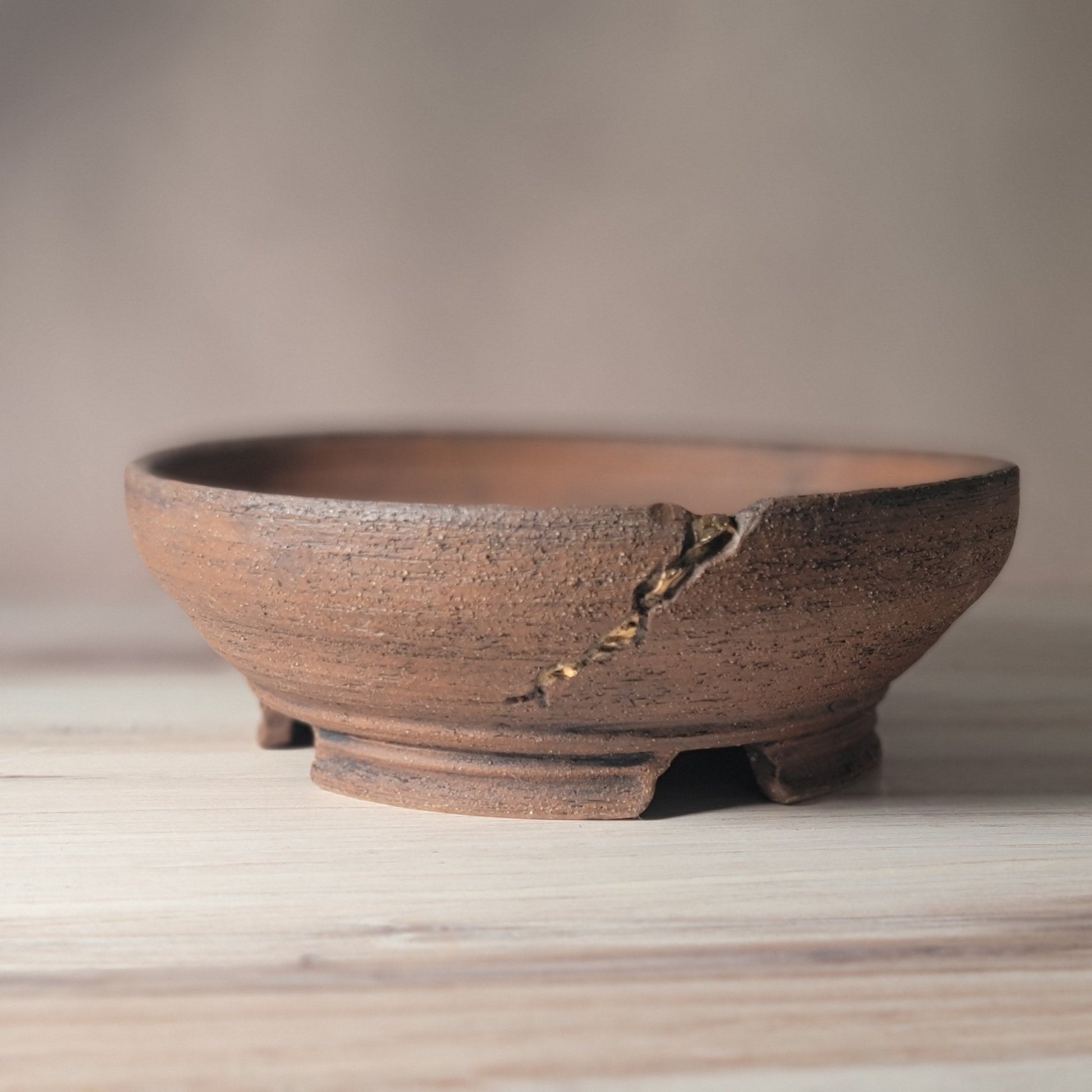 Bonsai Pot Unglazed with Gold Accent - Little Pots by KK