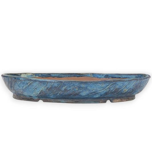 Long Narrow Oval Bonsai Pot Glazed Blue 12.75" - Little Pots by KK