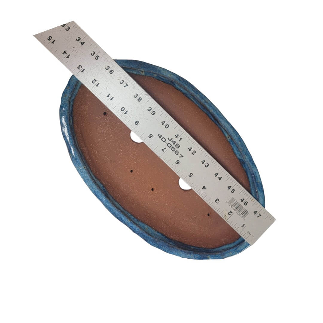 Long Narrow Oval Bonsai Pot Glazed Blue 12.75" - Little Pots by KK