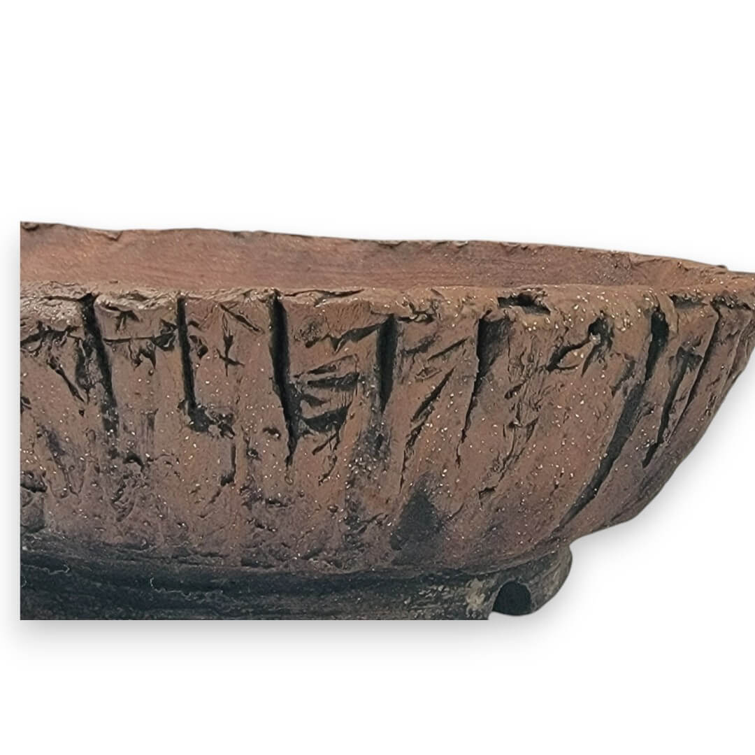 Long Narrow Oval Bonsai Pot Unglazed with Rough Clay Texture 12.75" - Little Pots by KK