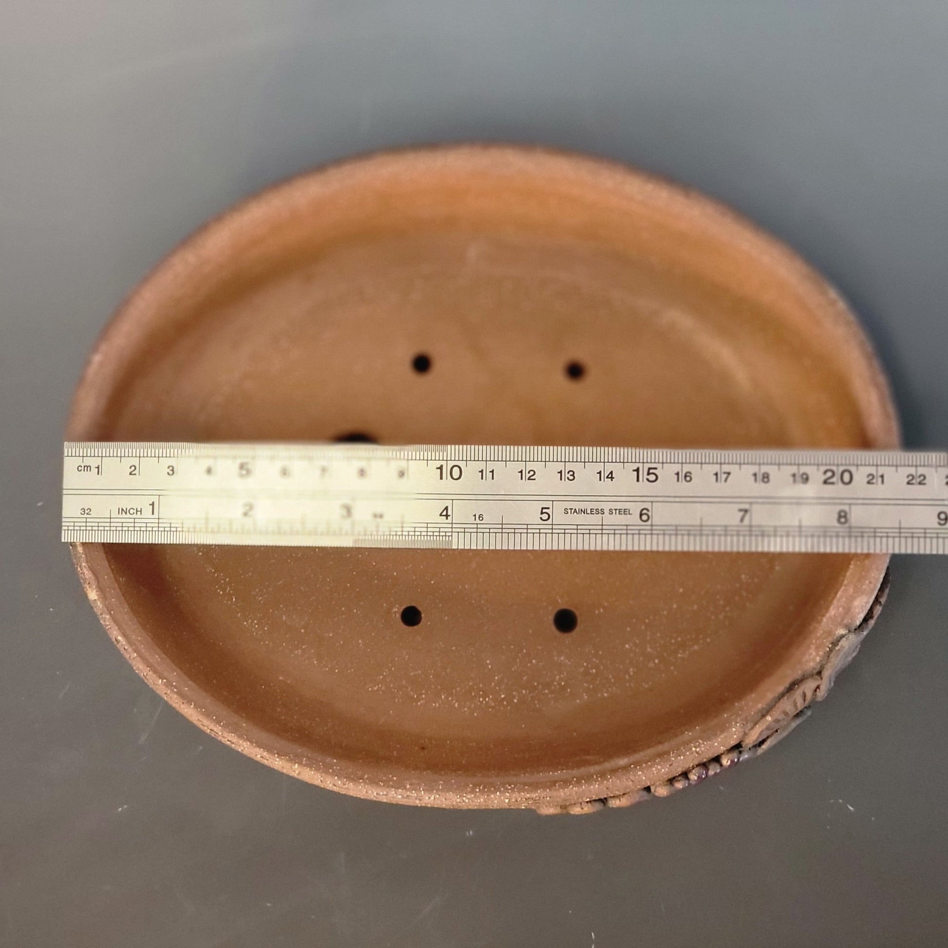 Oval Bonsai Pot Unglazed with Detail work in Purple - Little Pots by KK