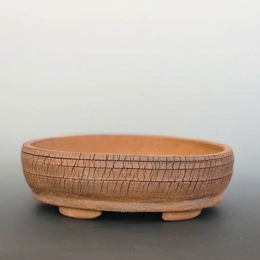 Oval Bonsai Pot Unglazed with Distressed Clay Texture light brown - Little Pots by KK