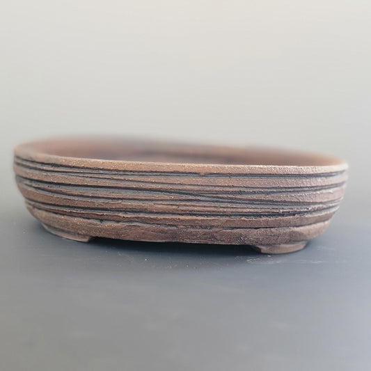 Oval Bonsai Pot Unglazed with Rough Clay Texture 8" - Little Pots by KK