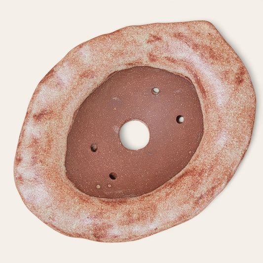 Shallow Kusamono Pot Glazed Oval "Oyster Pot" Brown Shino - Little Pots by KK
