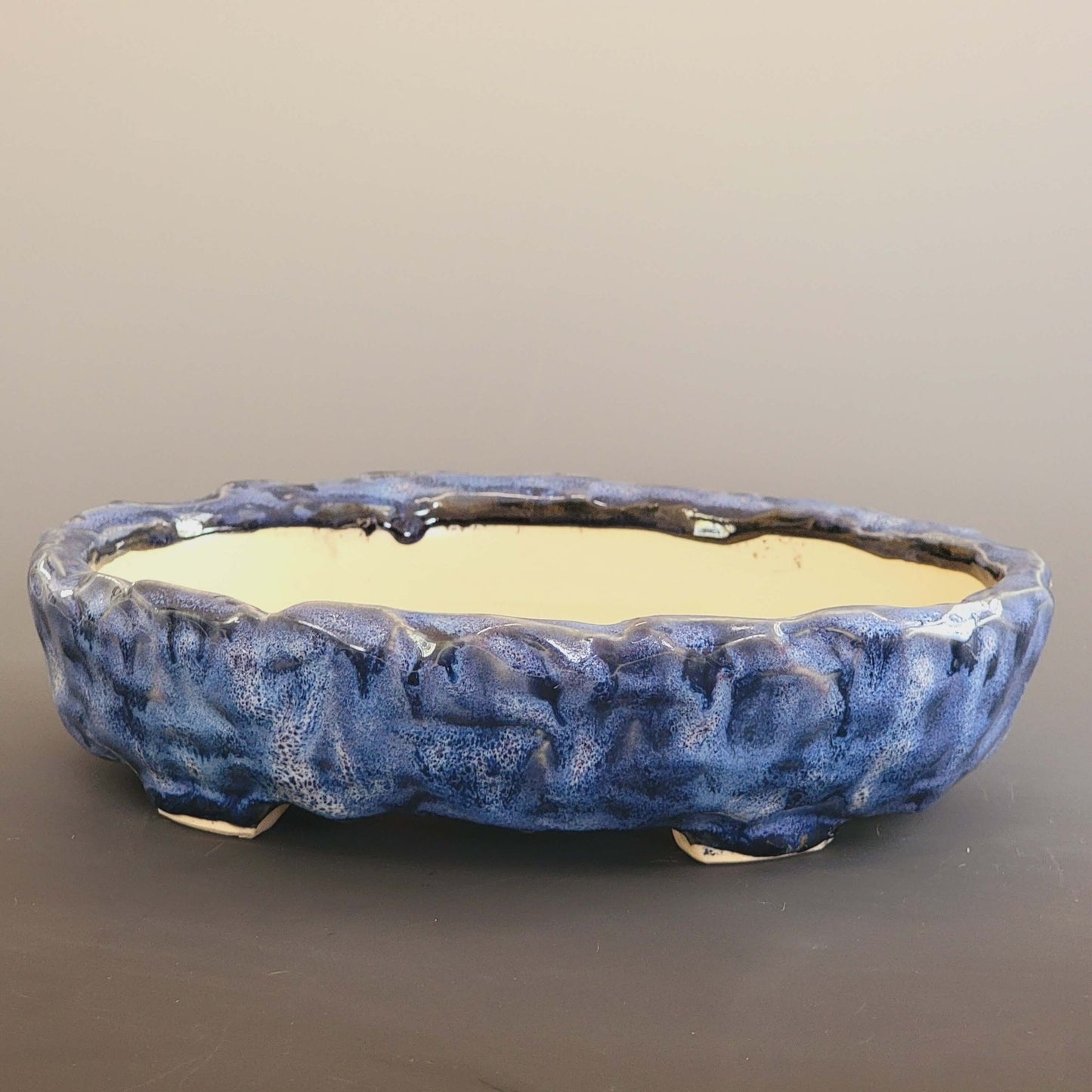 Wheel Thrown and Altered Oval Glazed Bonsai Pot Blue 9.75" - Little Pots by KK