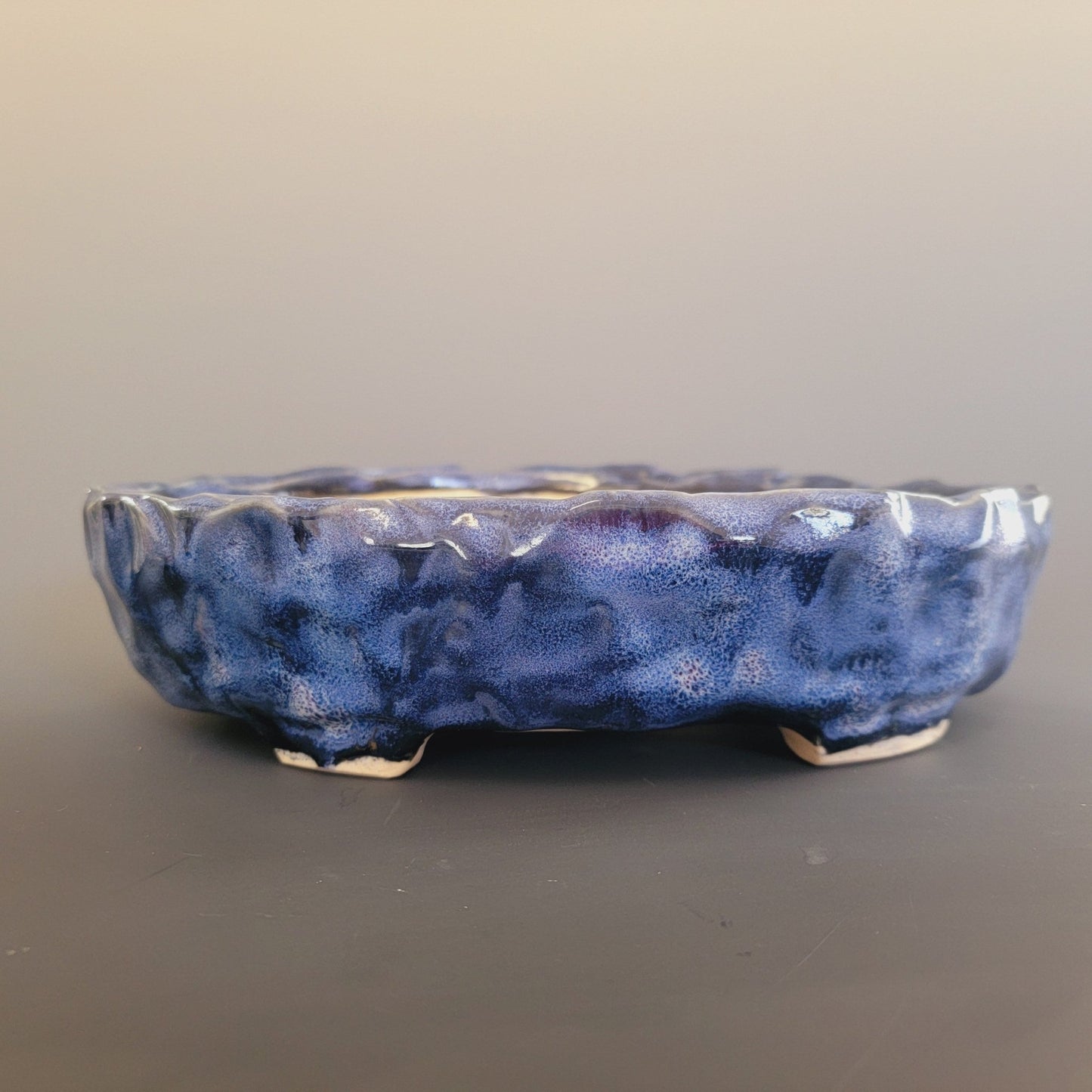 Wheel Thrown and Altered Oval Glazed Bonsai Pot Blue 9.75" - Little Pots by KK