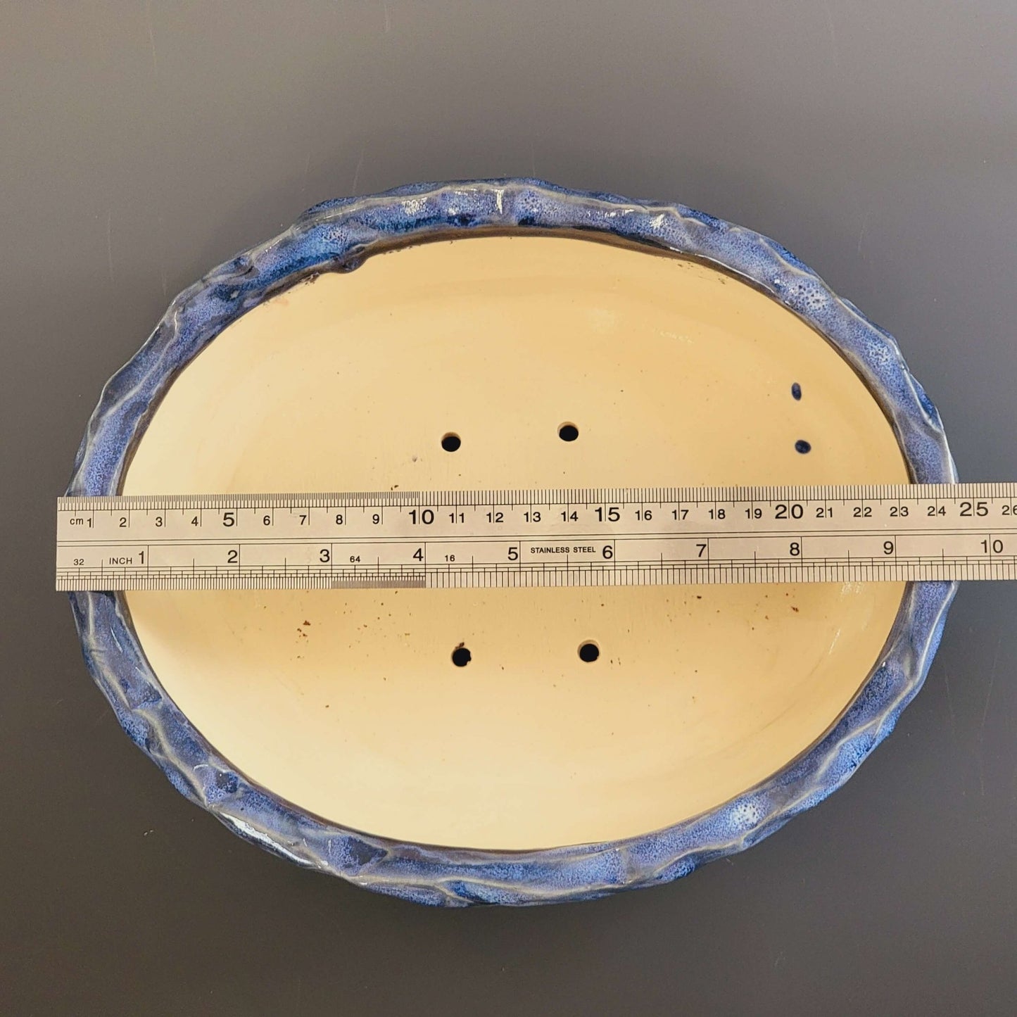 Wheel Thrown and Altered Oval Glazed Bonsai Pot Blue 9.75" - Little Pots by KK