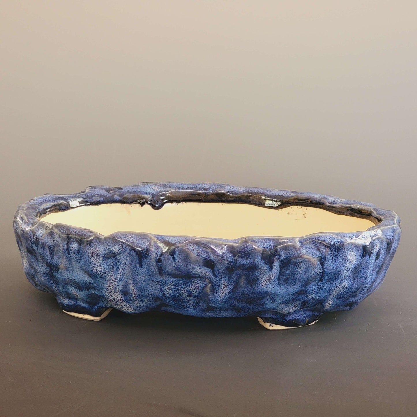 Wheel Thrown and Altered Oval Glazed Bonsai Pot Blue 9.75" - Little Pots by KK