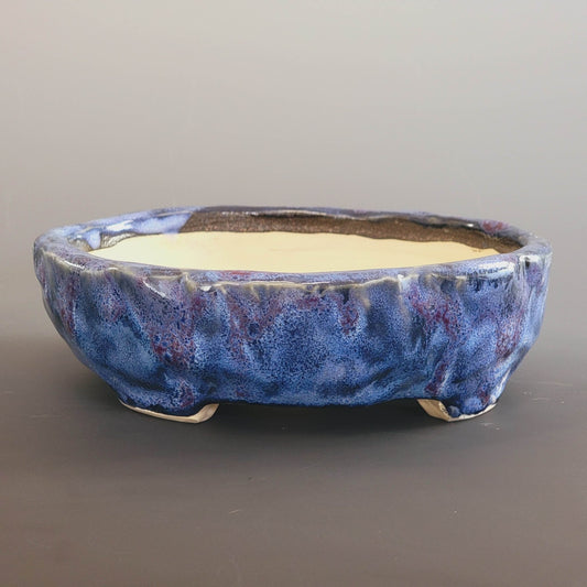 Wheel Thrown and Altered Oval Glazed Bonsai Pot Blue - Purple 6.5" - Little Pots by KK