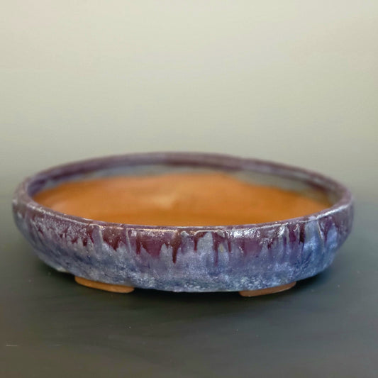 Wheel Thrown and Altered Oval Glazed Bonsai Pot Purple #1 - Little Pots by KK