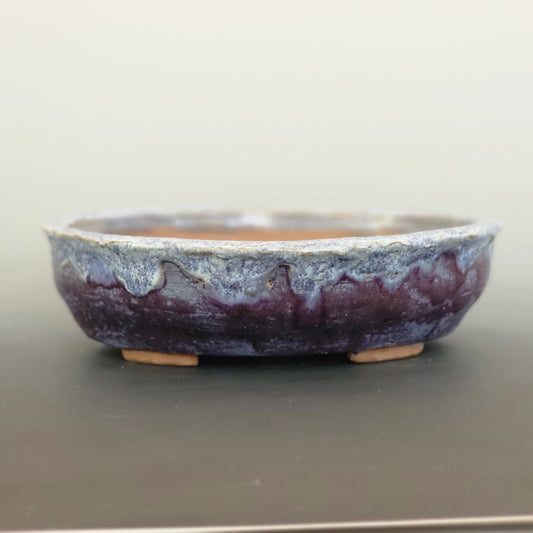 Wheel Thrown and Altered Oval Glazed Bonsai Pot Purple #2 - Little Pots by KK