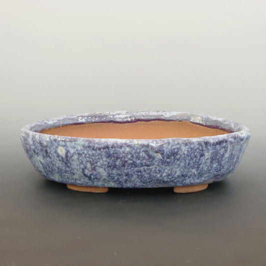 Wheel Thrown and Altered Oval Glazed Bonsai Pot Speckled Blue - Little Pots by KK